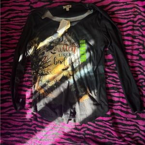 Black Graphic Long Sleeve Halloween Shirt